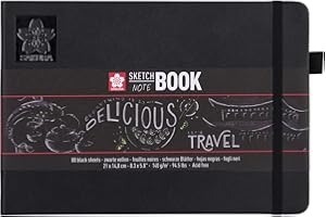 Sakura Skizzenbuch Schwarz | 21 x 14.8 cm, 140 g, 80 Blatt Schwarz | Hardcover Skizzenbuch für Bleistift, Pastell, Tinte, Gouache