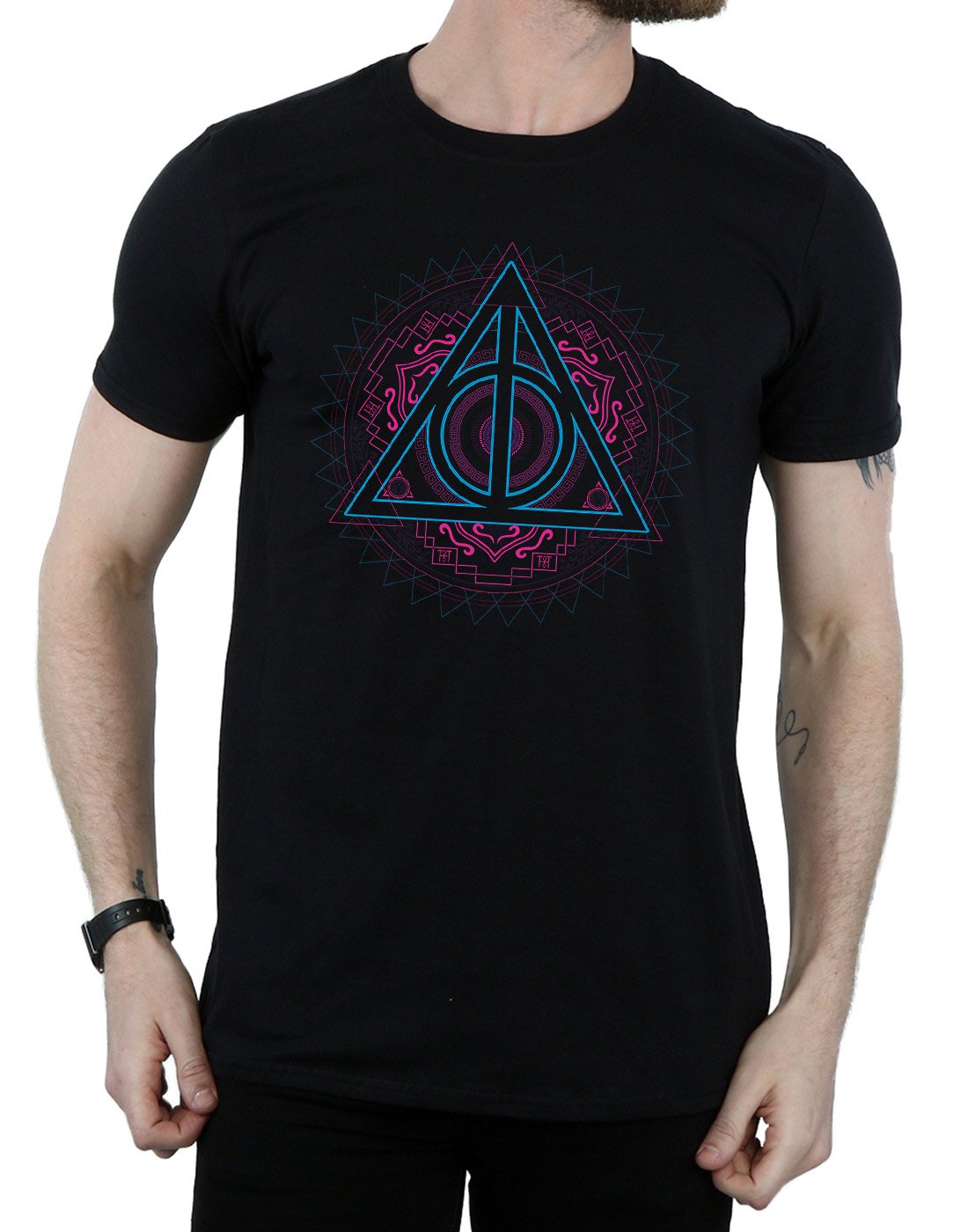 Harry-Potter-Herren-Neon-Deathly-Hallows-T-Shirt