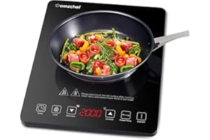 Placa Inducción Portatil AMZCHEF, placa de inducción de 2000 W con con diseño ultrafino, 20 niveles de temperatura y 20 ajustes de potencia, cronómetro de 3 horas, cerradura de seguridad, negro