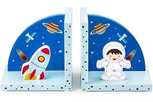 Mousehouse Gifts Wooden Children's Bookends for Boys or Girls Nursery or Bedroom (Blue Rocket)