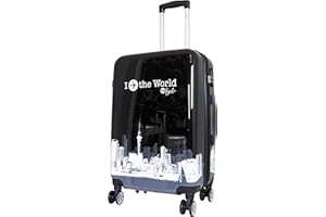 Trendyshop365 Hartschale City-Koffer mit Flugzeug Städte Motiv - Fly The World schwarz - 68 cm 69 Liter 4 Rollen