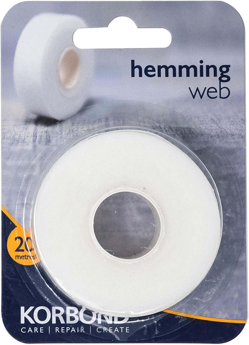 KORBOND Hemming Web 20m x 2cm White Iron On Hem Tape - NO Sewing Required, Adhesive Fabric Tape, Webbing Tape, Hemming Tape: Bonding Fabric, Fabric Fusing, Applying School Badges, Turning Up Trousers