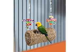 TITA-DONG Parrot Grass Woven Tunnel, Bird Swing Toys, Handwoven Hideaway Grass Tunnel Toy Straw House, Parrot Grass Tunnel Chewing Relaxing Swing Bird Woven House Toy, Hanging Hammock Swing Nest for Parrot