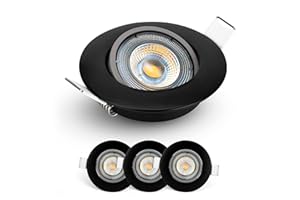 E EMOS EMOS LED Einbaustrahler 230V, 5W / 450lm, 50° schwenkbar, Deckenspots warmweiß 3000k | Einbaustrahler LED Spot flach 68mm Lochmaß | Set mit 3 Stück LED Spots 230V, Einbauleuchten rund (Farbe schwarz)