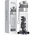 Infusion Pro Water Infuser - 24 oz Fruit Infused Water Bottle | Premium Leak Proof Tritan Plastic with Bottom Infusing Design | Flip Top Locking Spout with Neoprene Insulated Sleeve & Strainer Grey