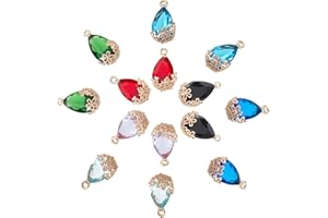 SUNNYCLUE 1 boîte 14 pièces 7 Couleurs Larme avec Breloques de Fleurs Verre Transparent Pendentifs en Cristal Goutte d'eau Strass Pendentif Résultats de Bijoux pour Les Débutants Femmes Bricolage