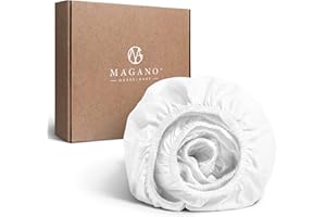 MAGANO® Luksusowe prześcieradło z gumką 200 x 200 cm, białe, bambus i bawełniana satyna, jakość premium 400 TC, hipoalergiczne i termoregulacyjne, prześcieradło z gumką 200 x 200 cm, białe