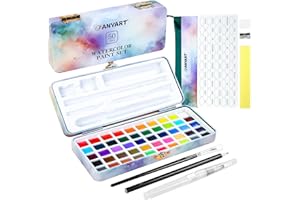 Anyart Set Acquerelli 50 Colori in Scatola Portatile con 4 Fluorescenti, Acquerelli Set Professionali, Watercolor Paint con Pennello e Carta per Acquerello, per Artisti e Pittori per Hobby
