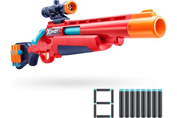 XSHOT Excel Ejector Shell Blaster de ZURU – Pistolet à Fléchettes avec Éjection de Douilles et Lunette Tactique, 8 Fléchettes Technologie Air Pocket et Portée de 27m