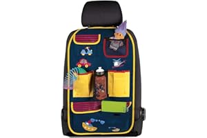 WALSER Organizer Driver Jack, ochrona oparcia fotela samochodowego dla dzieci, organizer samochodowy, torba na tylne siedzenie, ochraniacz na tylne siedzenie, niebieski/żółty