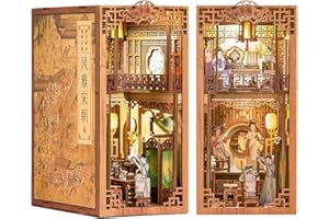 Fsolis DIY Book Nook,Kit Casa de Cuñecas de 3D Madera, Dollhouse Book Nook,Kit de Manualidades Rincón del Libro,Booknook con Luz LED
