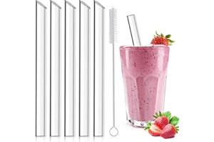 WINBEST 5 Pcs Paille Bubble Tea Réutilisable en Verre [+Brosses de Nettoyage], Paille en Verre écologiques, sans BPA idéales pour Cocktails, Bubble Tea et Smoothies - 14 mm נ21,5 cm