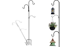 MENG ZHI AO Crochet de berger à double tête robuste de 193 cm, réglable, résistant à la rouille, crochets de berger de jardin en métal de qualité supérieure pour mangeoires à oiseaux, paniers de plantes