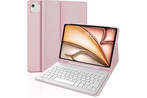 JADEMALL Keyboard Case for iPad Air 11 inch (M3 2025, M2 2024), UK Layout Wireless Detachable Bluetooth Keyboard with Protective Cover and Pencil Holder for iPad Air 10.9 inch (5th Gen, 4th Gen), Pink