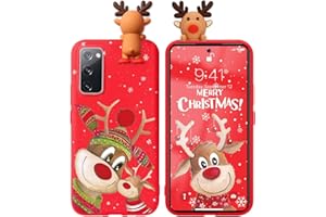 Vauki Rojo Funda para Samsung Galaxy S20 FE 5G 6,5" con 3D Ciervo Doll,Navidad Carcasa con Iindo Alce Dibujos Animados,Ultrafina Suave Silicona TPU Antigolpes Case para Samsung S20 Lite,Regalo Navidad