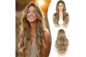 ‎SAPPHIREWIGS Sapphirewigs Ombre Lace Front Perücke Hellbraun Synthetische Körper Welle Balayage Perücke Damen Party Datum Täglich Tragen Natürlich Aussehen Weihnachten 26inch