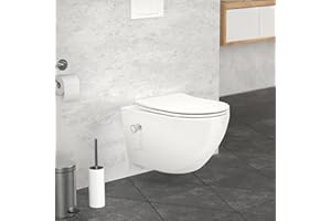 ECD Germany Spülrandloses Wand Hänge Dusch WC Weiß lang aus Keramik mit Bidet-Funktion, Wand WC mit WC-Sitz Soft-Close Absenkautomatik Toilettensitz Duroplast abnehmbar, Tiefspüler WC Hänge Toilette