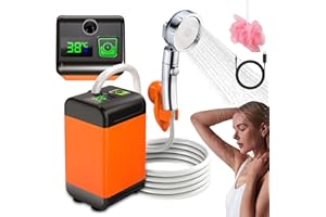 DOEDOEFONG Kit Douche de Camping 7800mAh, Pompe de Douche Électrique Rechargeable, Douche Camping 12v avec Affichage Intelligent de Température et Pression d'eau Réglable, Pompe pour Douche Camping