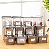 Meleni Home, 12'li S&uuml;per Set Etiketli Kapaklı Kare Erzak Saklama Kabı Antrasit 4x(0,50 Lt-1,10 Lt -1,70 Lt)