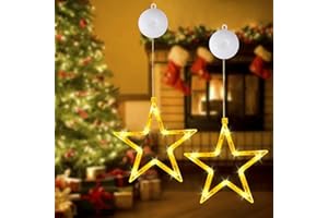 HBWHNIU 2 Pezzi Stelle Natale Decorazione, Decorative da Finestra Natale, Decorativa per Finestre in Bianco Caldo con Ventose, per Decorazione Finestre, Decorazione Natalizia, Balcone, Festa, Matrimonio (A)