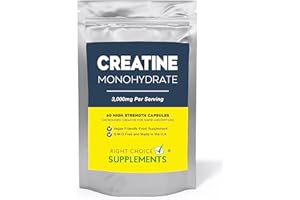 RIGHT CHOICE SUPPLEMENTS Creatine 3000mg (per serving) - 60 Micronised Creatine Monohydrate 750mg capsules to Boost Muscle Recovery, Growth, Mass, Bulk & Strength - Boost Energy & Performance - Not Tablets or Powder - UK Made
