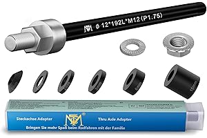 EMTB Axe Enfichable M12 X 1,0/1,5/1,75 160-192 mm, Axe de Roue Arrière Vélo, Axe Enfichable Compatible avec la Plupart des Attelages de Remorque de Vélo, Longueur de Tige Réglable pour