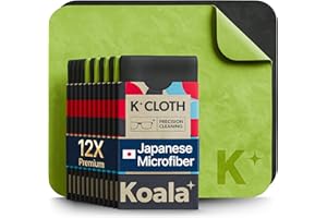 KOALA LIFESTYLE Koala Lens Cleaning Cloth | Japanese Microfiber | Glasses Cleaning Cloths | Eyeglass Lens Cleaner | Eyeglasses, Camera, VR/AR Headset, and Screen Cleaner | Black & Green (Pack of 12)