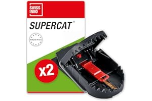 SWISSINNO Rattenfalle PRO SuperCat – 2 Fallen – Patentiertes Easy Catch System – Robuste Rattenfalle mit starker Feder – Artgerechtes Soforttöten – Vorbeködert mit Erdnussbutter