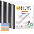 Utron 12 Pack Report Covers, 70 Sheet Capacity Presentation Folders, Port Folder for A4 and Letter Size Paper, Clear Report Covers with Sliding Bar
