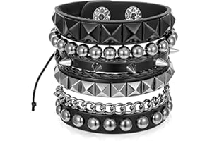 Ptwola 4 Stück Punk Leder Manschette Armband Gothic Lederarmband Armreif mit Metall Nieten Verstellbare Rock Biker Armband Set für Herren und Damen Party Geschenke