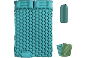 EXLECO Esterilla Camping Doble 123cm Colchoneta de Camping Inflable Exteriores Colchón de Aire Portátil con Almohada Colchoneta para Dormir Colchones Camping Autoinflable para Senderismo Tienda Azul