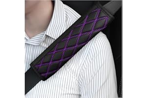 Bittwee Car Seat Belt Pads, 2PCS Leather Seatbelt Covers Protect Your Neck and Shoulder & More Comfortable Driving, Harness Pad for All Car and Backpack Strap, Car Interior Accessories (Black/Purple)