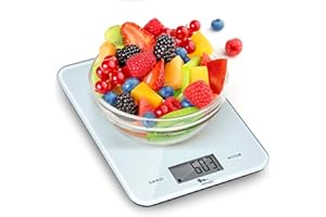 Himaly Báscula de Cocina Digital, 10 KG Báscula de Alimentos Multifunción Ultradelgada Vidrio Templado + Material ABS con Pantalla LCD y Función de Tara