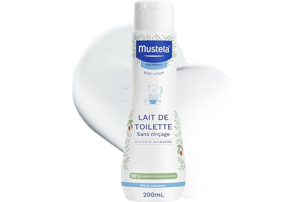 Mustela Lait de Toilette à l'Avocat Perseose BIO, Visage, Corps, Change, Nourrissons, Enfants, Convient à Toute la Famille - Nettoie sans rincer, 98% d'ingrédients d'origine naturelle (200ml)