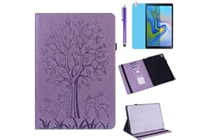 R.SHENGTE Coque pour Samsung Galaxy Tab S4 10,5" 2018 (SM-T830 SM-T835 SM-T837), coque arrière en cuir PU souple en silicone avec porte-cartes et support, stylet et film d'écran (arbre violet)
