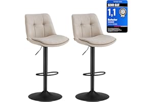 ‎VASAGLE VASAGLE Barhocker 2er Set, Barstühle höhenverstellbar, drehbare Küchenhocker, mit Rückenlehne und Fußstütze, Esszimmer, Theke, Stahl, cremeweiß LJB195W02