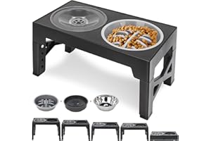 Polegas 3-in-1 Upgraded Raised Dog Bowl with Stand Elevated Dog Bowl with Slow Feeder,Non-Spill Slow Water and Stainless Steel Bowls 5 Height Adjustable dog food stand for Small Medium Large Sized Dog