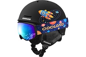 Odoland Casco da Sci per Bambini, Casco e Occhiali da Sci, Antiurto Antivento Maschera Protettivi per Sport Sulla Neve Snowboard, per Ragazze e Ragazzi Età 6-14