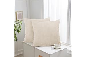 Aspire Homeware Cushions with Covers Included – (Set of 2) Cream Stripe Velvet Sofa Cushion Covers 45x45cm Soft & Comfortable Cushion Inserts – Large Filled Decorative Cushion for Bedroom