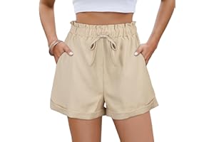 AYESY Short d'été Femme,Pantalon Short Femme Polyester Ete Casual Shorts Féminin avec Poches Patérales et Ceinture élastique pour Voyages Plage Marche