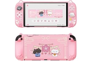 playvital pour Switch 2 Coque avec Joycon Grips Cover Silicone & Capuchon Joysitck & Support pour Nintendo Switch 2 Console Accessoire Protection Étuis Housse Dockable-Rose,Chaton Cerisiers
