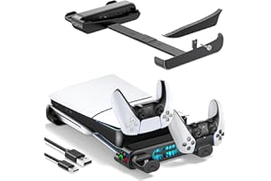 Tokluck Supporto per PS5 Orizzontale per PS5 Slim e Pro, Supporto di Raffreddamento PS5 con Ricarica per P5, Staffa Orizzontale per PS5 Slim (Non compatibile con 2020 P5), Nero