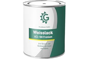 GRUNDMANN FARBEN GRUNDMANN Weisslack - 10 Kg - Seidenmatt RAL 9016-3in1 Grundierung & Farbe - Premium Weißlack - Hohe Beständigkeit & Deckkraft - Alle Oberflächen - Türlack, Fensterfarbe, Dispersionsfarbe