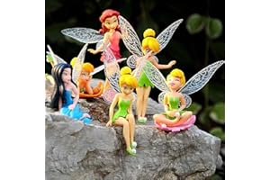 Joycabin 6Pcs Flower Fairy Pixie Fly Wing Family Miniature Flower Fairy Girls Dollhouse Garden Ornament Accessories Figurine Statue for DIY Fairy Garden Decor Set Outdoor or House Decor