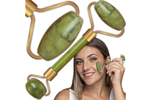 ‎RETOO Retoo Wałek z jadeitu, naturalny wałek do twarzy zapobiegający starzeniu się oczu, masaż twarzy, naturalny masażer, wałek do twarzy, odmłodzonej twarzy i szyi, zielony