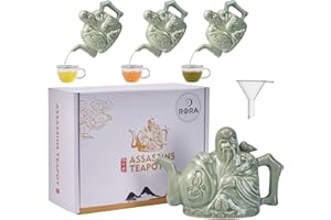 RORA Assassins Teiera in ceramica fatta a mano Magic Tea Kettle per tre bevande in una pentola, due cuori design cinese teiera con mini imbuto, 473,6 g