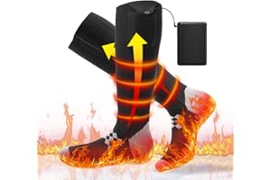 ikuchelife 2024 Calze Riscaldate a Batteria, 2 x 9000mAh/5V Max. 18 Ore Inverno Ricaricabili Calzini USB Riscaldati Scaldapiedi Elettrico Calze al ginocchio con 3 Temperature per l'intero Plantare
