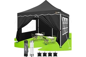 HOTEEL Pavillon 3x3 Faltpavillon 3x3 Wasserdicht Stabil mit 4 Seitenteilen und 4 SandsäCke, Uv Schutz 50+ Partyzelt Gartenpavillon Pop Up Pavillon, Stahlrahmen, Hoher Gipfel, Schwarz