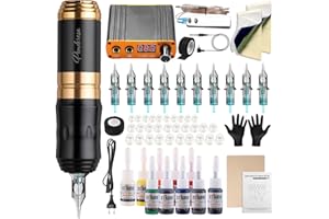 STIGMA Zestaw do tatuażu z 10 wkładami do tatuażu, cyfrowy wyświetlacz, zasilacz sieciowy dla początkujących i tatuatorów, kolor złoty