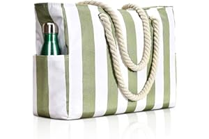 NCKIHRKK Grand Sac de Plage pour Femmes, Sac de Plage XXL Extra Large Famille, Sac Cabas Étanche avec Poignée et Poche Intérieure, pour La Plage, La Piscine, Le Gymnase, Le Voyage, Rayure